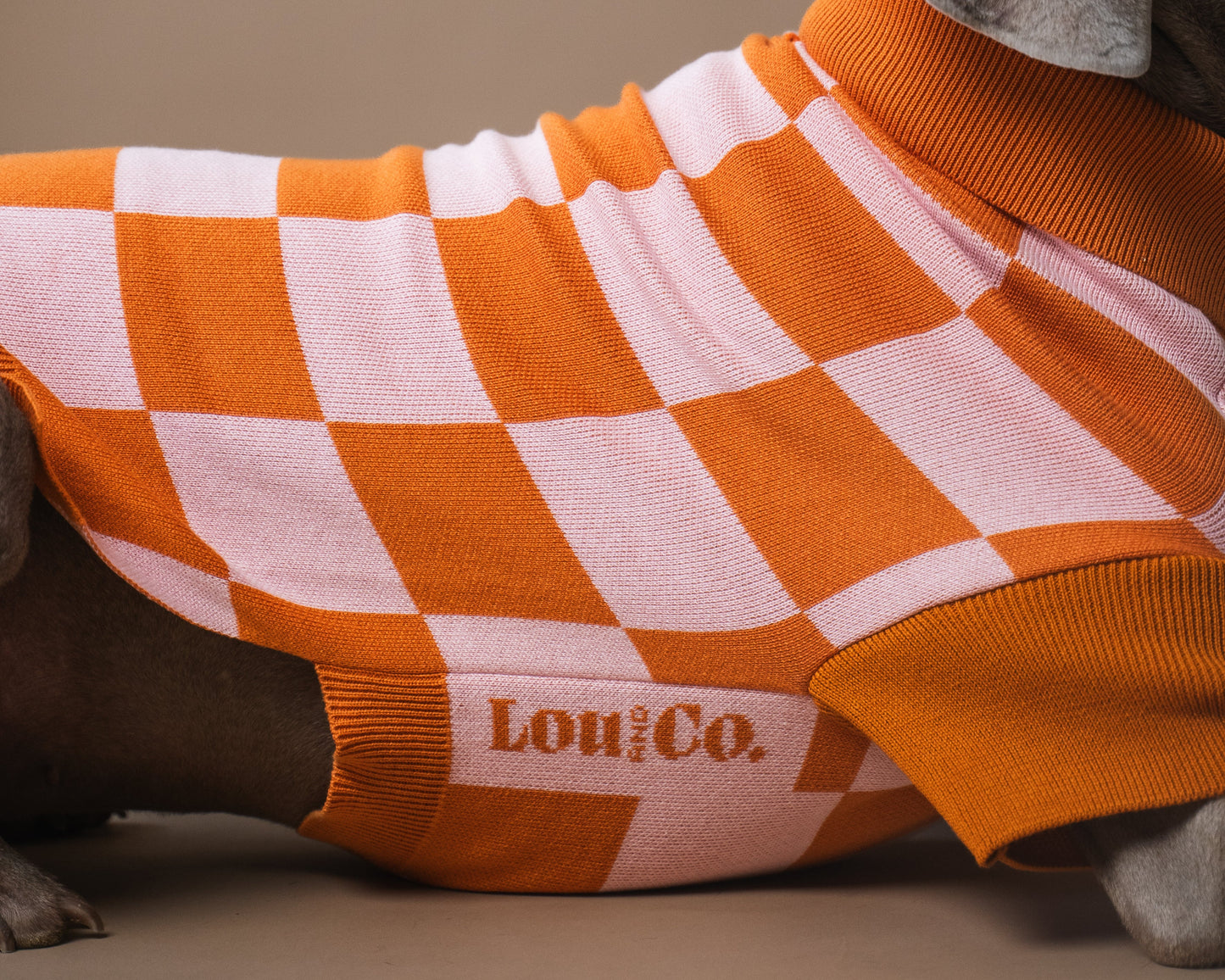 Dog Sweater Orange Checkered