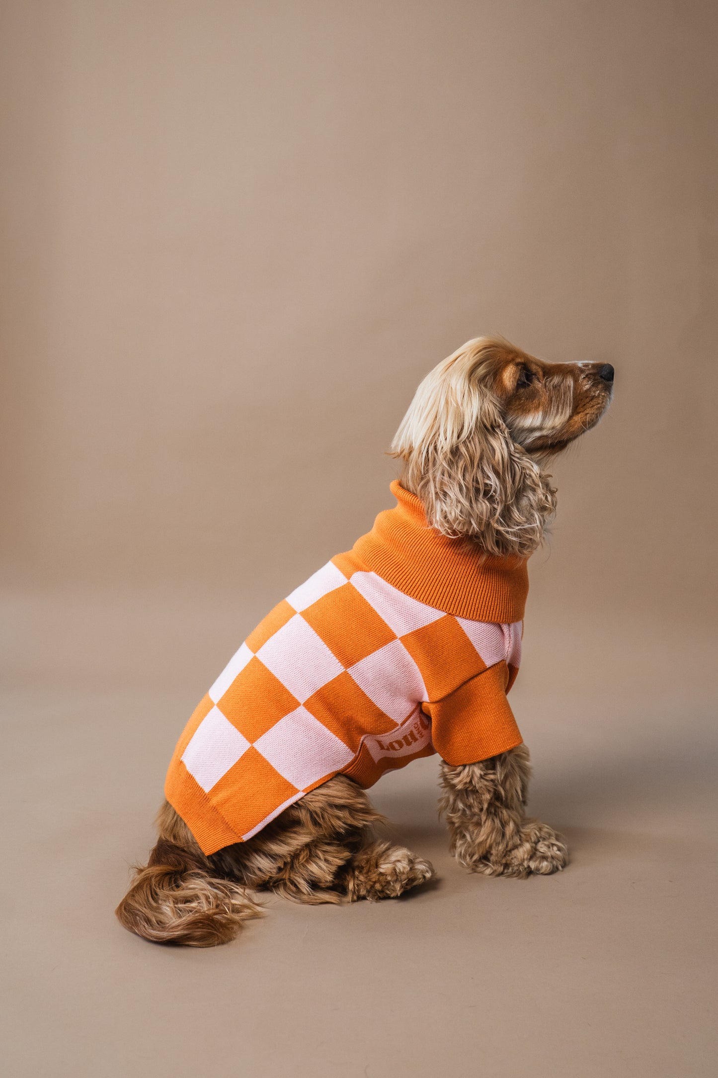 Dog Sweater Orange Checkered